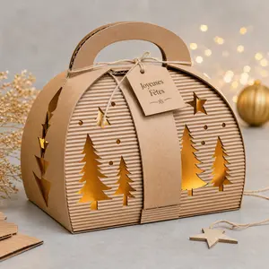 Kraft cardboard gift packaging with cutout trees and stars