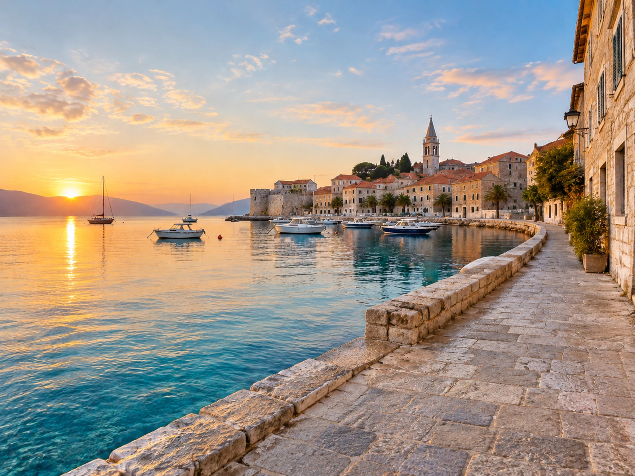 Clean harbor landscape with sailboats