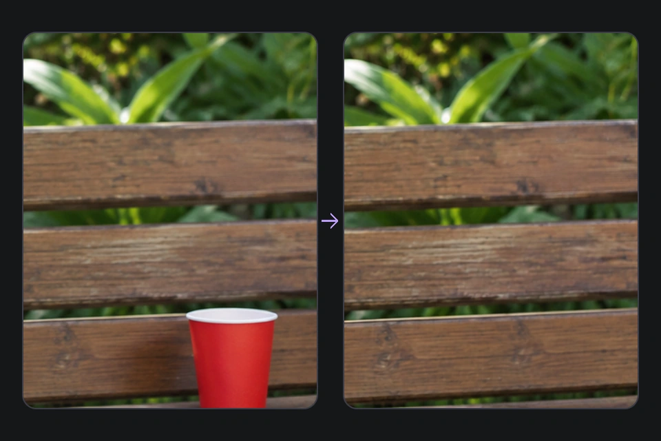 A photograph before and after removing unwanted objects
