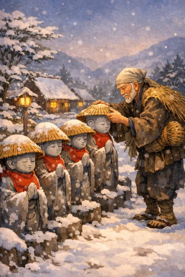 Kasa Jizo Folktale Illustration Prompt — AI Image prompt example