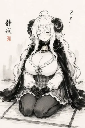 Sleepy Sheep Girl Sumi-e