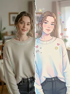 Split-Style Portrait: Photo vs. Digital Illustration
