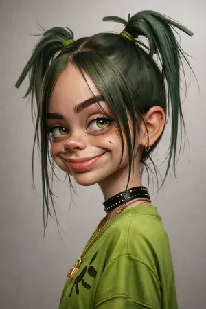 3D-Rendered Billie Eilish Cartoon Portrait - Nano Banana Pro AI Prompt for Profile / Avatar
