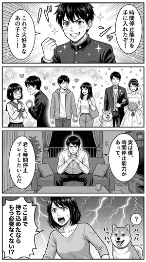 Four-Panel Manga Prompt for Nano Banana Pro: Time Stop Comedy