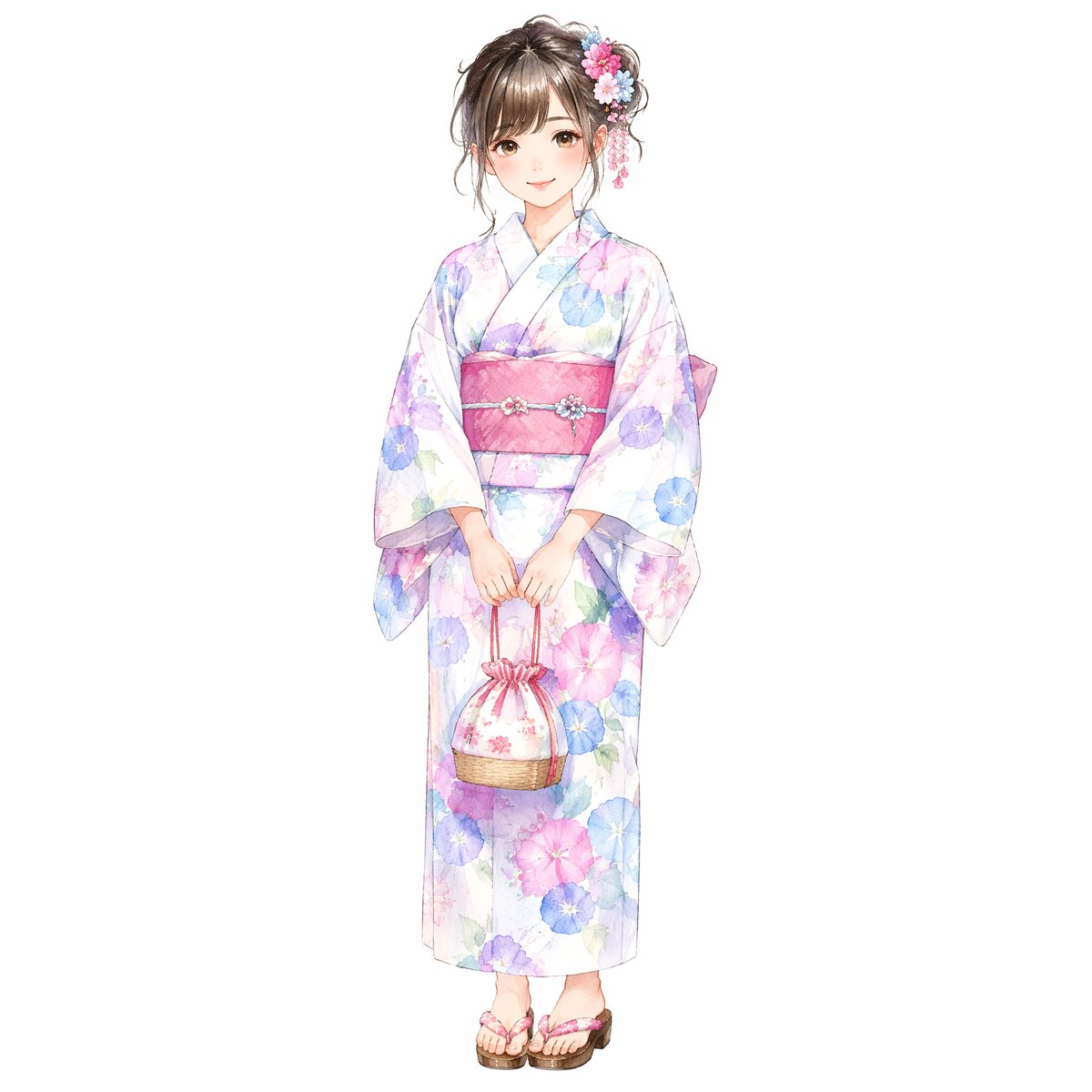 Pastel Floral Yukata Girl