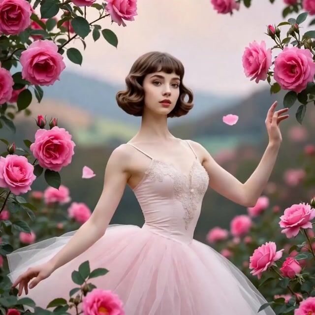 Ballerina Among Roses Video Prompt