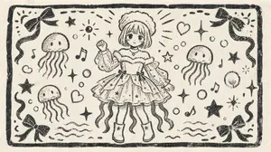 Monochrome Woodblock Character Postcard