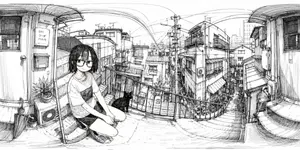 Ink 360 Panorama of Tokyo Backstreet