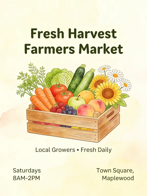 Charming Rustic Farmers Market Poster — AI画像プロンプトの例