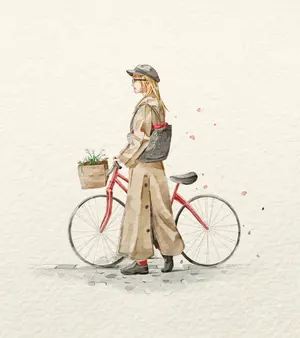 Watercolor Fashion Sketch with Bicycle