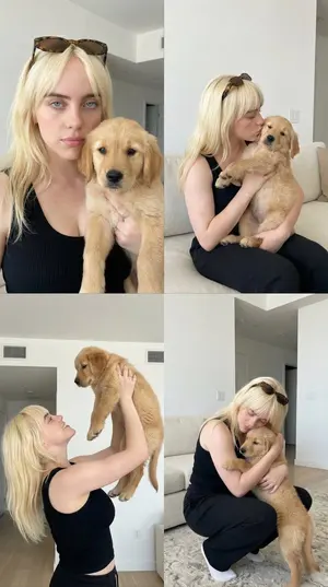 2x2 Collage of Woman with Golden Retriever Puppy - Nano Banana Pro AI Prompt for Social Media Post
