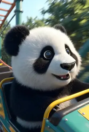 Cartoon panda on a roller coaster