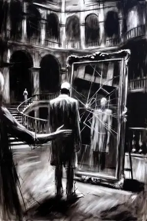 Surreal Charcoal Mirror Scene