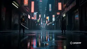 Cyberpunk Samurai vs Gunman Standoff
