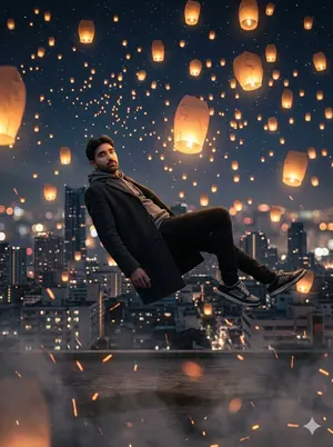 Floating Man Above Lantern City