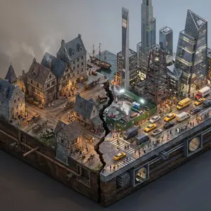 Split-Era Urban Diorama Generation Prompt for Nano Banana Pro - Nano Banana Pro AI Prompt for Infographic / Edu Visual
