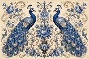Vintage Peacock Botanical Illustration