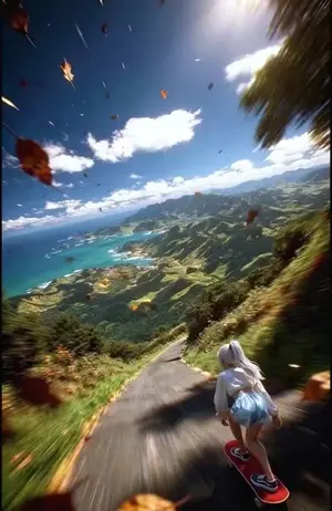 FPV Drone Shot of Anime Girl Skateboarding
