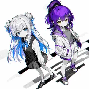 Two Anime Girls with Flashy Hair