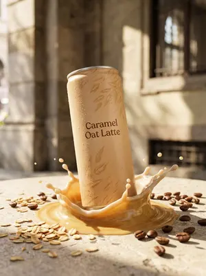 Premium Beverage Product Photography: Golden Peach Fizz - Nano Banana Pro AI Prompt for Product Marketing
