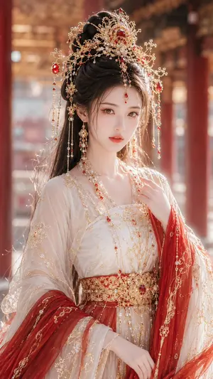 Ancient Fantasy Red Gold Portrait