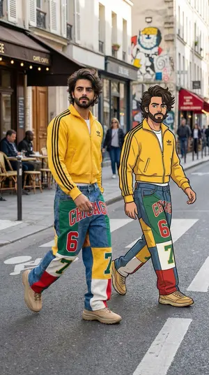 Mixed Media Y2K Street Style with Cartoon Companion - Nano Banana Pro AI Prompt for Social Media Post