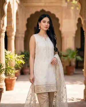 Pakistani Fashion Portrait in Mughal Courtyard