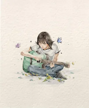 Watercolor Illustration of Guitar Player