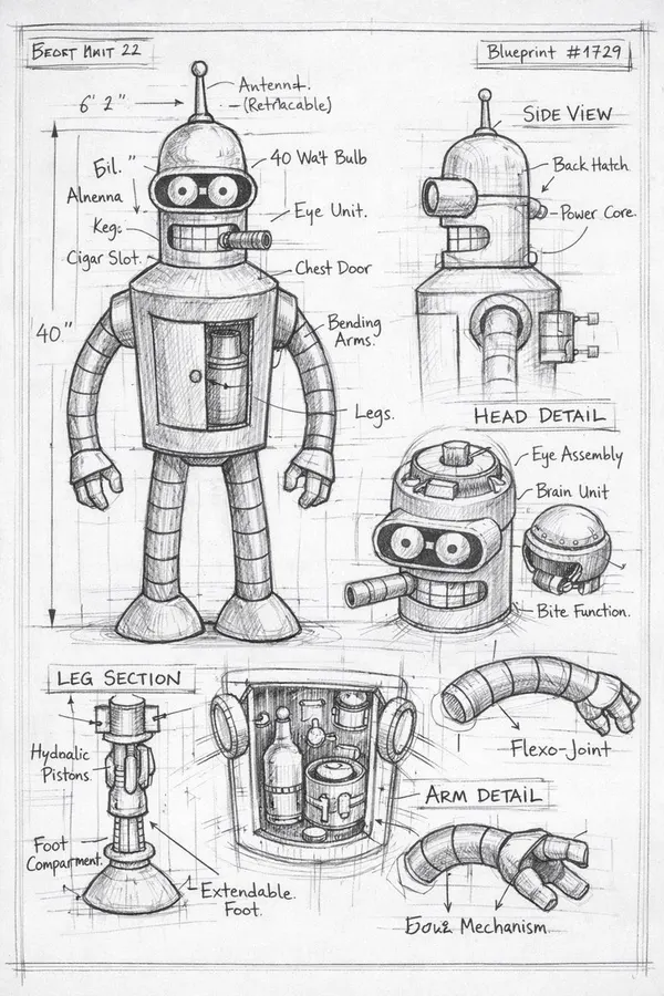 Pencil Sketch Schematic — AI 이미지 프롬프트 예시