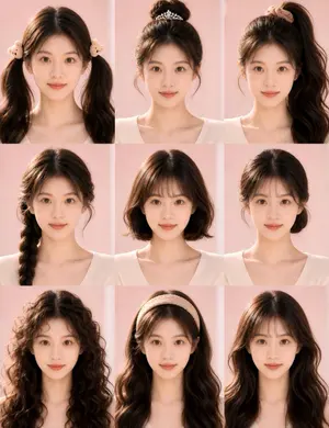 Nine-Style Hairstyle Try-On Collage