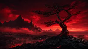 Crimson Volcanic Heart Tree