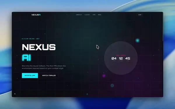 Futuristic animated landing page for AI game — AI Image prompt example