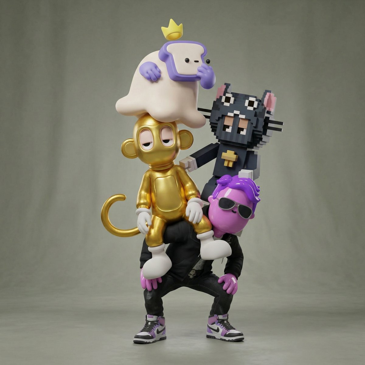 Awkward Stacked NFT Family Portrait - Nano Banana Pro AI Prompt for Social Media Post