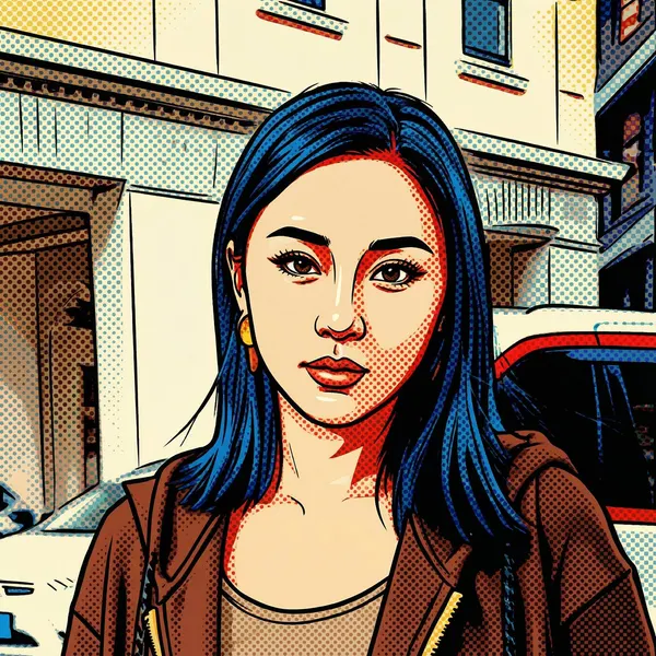 1960s Pop-Art Comic Book Portrait (Live Announcement) — AI画像プロンプトの例
