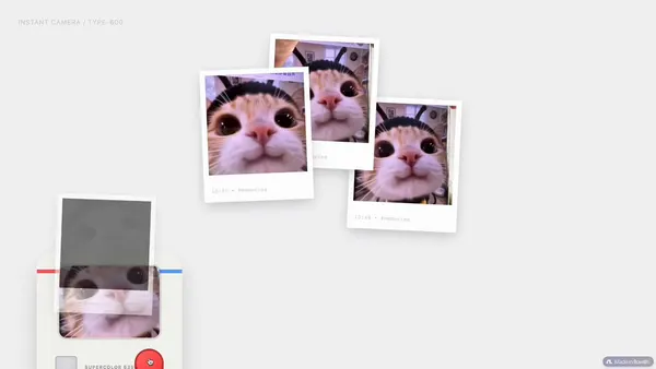 Retro Polaroid camera website with photo wall — AI画像プロンプトの例