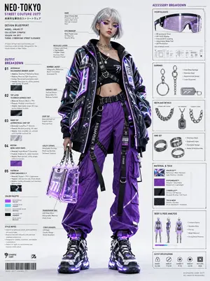 Cyberpunk Fashion Blueprint Sheet