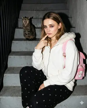 Candid Gen Z Street Style Photo with Hidden Cat - Nano Banana Pro AI Prompt for Social Media Post