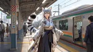 Character on Japanese train platform with matched lighting