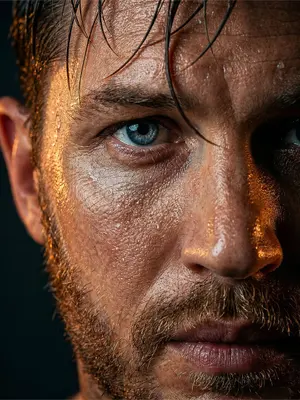 Rugged Man Wet Skin Portrait