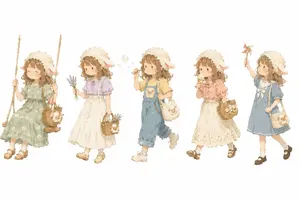 Watercolor Cottagecore Girl Lineup