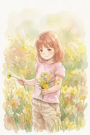 Anime Watercolor Girl with Butterflies