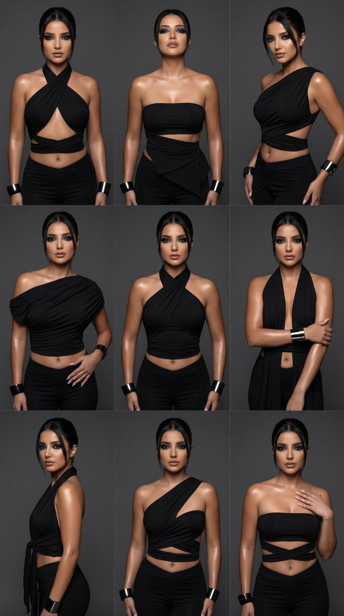 9-Panel Fashion Variation Grid Prompt: Black Wrap Tops - Nano Banana Pro AI Prompt for Product Marketing