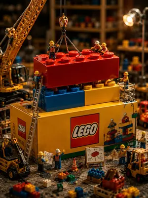 Miniature LEGO Construction Scene