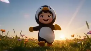 3D Chibi Penguin Girl Butterfly Chase