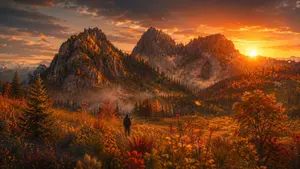 Cinematic Alpine Sunset Hiker