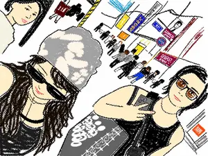 Cute Tilted Street Selfie Illustration