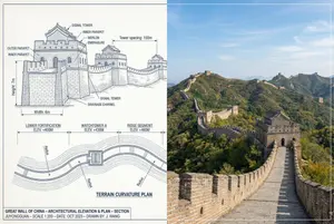 Great Wall of China Mixed Media Comparison - Nano Banana Pro AI Prompt for Infographic / Edu Visual