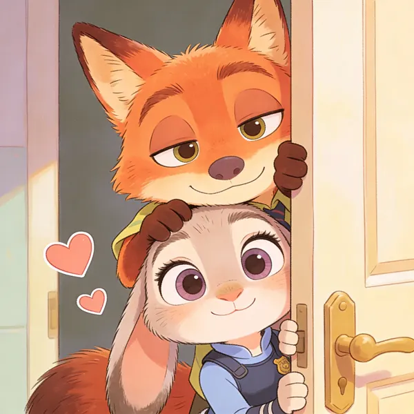 Nick and Judy Chibi Hand-Drawn Illustration — AI Image prompt example
