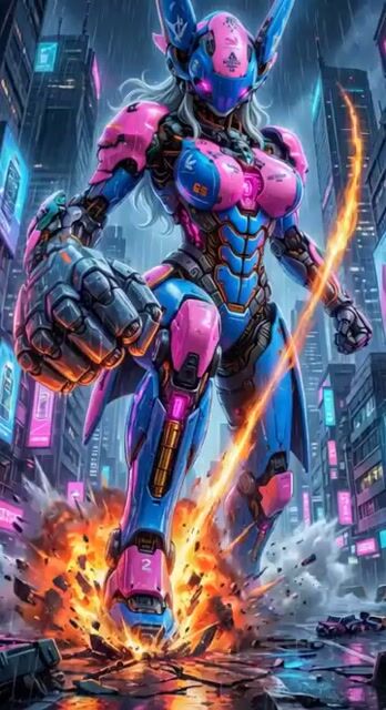Cyberpunk Mecha Action Scene