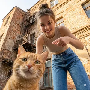 Low Angle Urban Cat Portrait